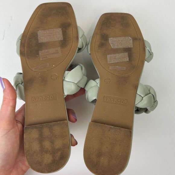 Bamboo Sage Green Braided Strappy Sandals Flats Square Toe Women's 7.5 Shoes - Picture 6 of 8